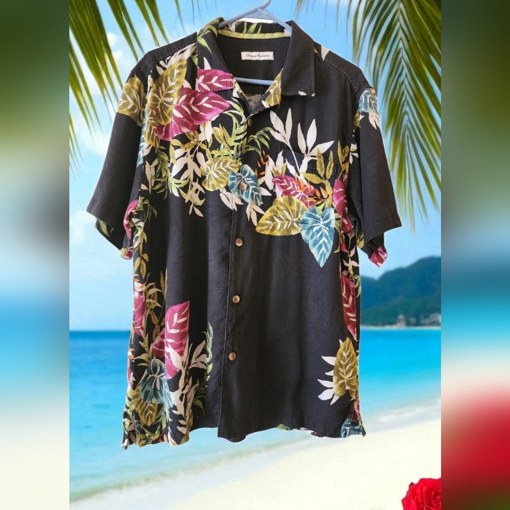 Tommy Bahama Floral Silk Hawaiian Shirt Sz Large